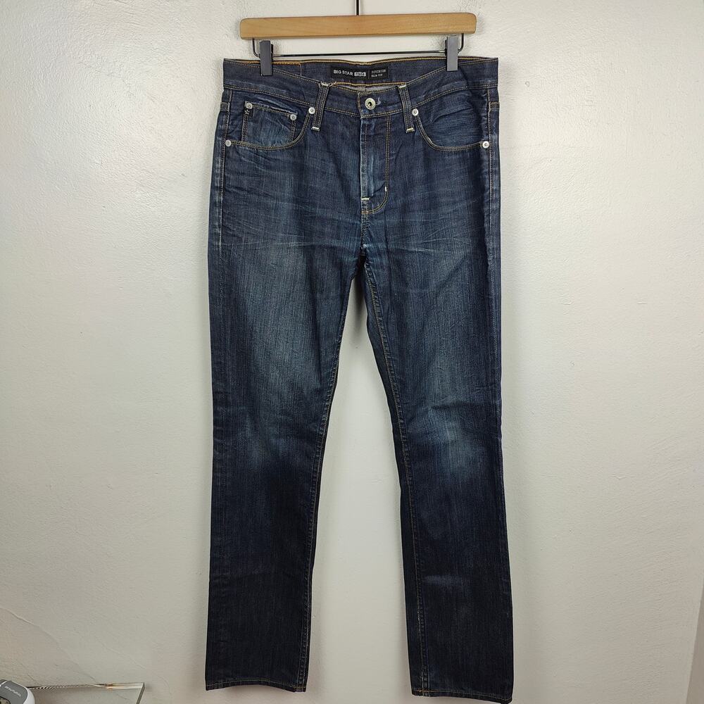 Big Star Division Slim Fit Jeans‎ Mens 32 Dark Wash Whiskering Biker Indigo